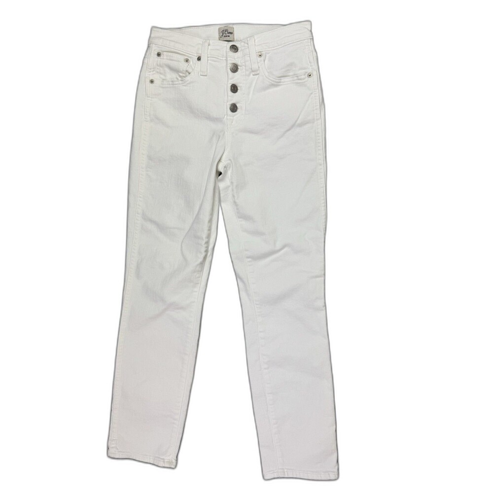 J Crew Size 25 Womens Jeans Vintage Straight White Stretch Mid Rise Button Fly